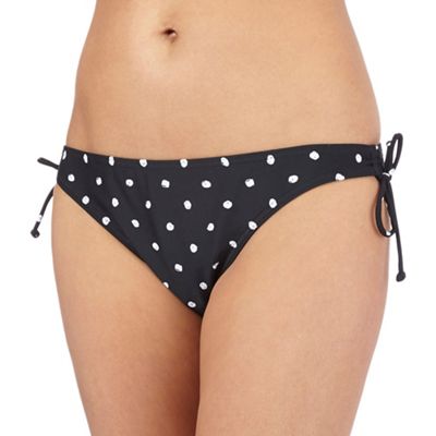 Black polka dot print side tie bikini bottoms